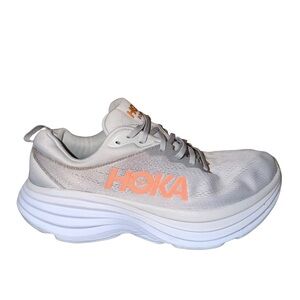 Hoka Bondi 8 Women's Athletic Shoes in White and Orange size 10B